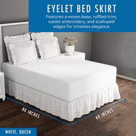 Fresh Ideas Eyelet Bed Skirt shows embroidered detail for timeless bedroom style.
