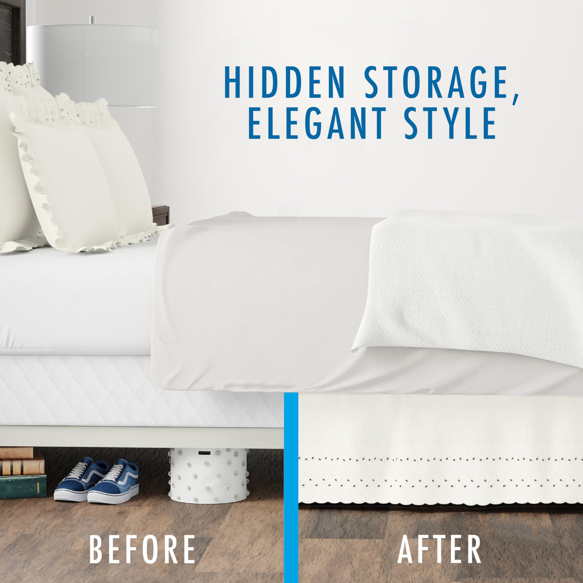 White eyelet design complements decor while offering easy care and long-lasting color.