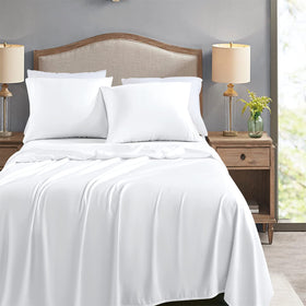 FreshCulture twin flat sheets with 4-inch hem detail for elegant drape.