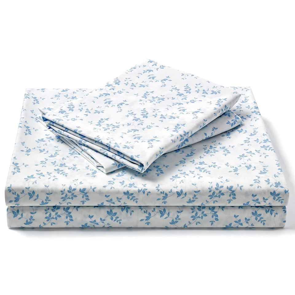 FreshCulture floral bed sheets queen flat sheet features a blue floral print for refined bedding.