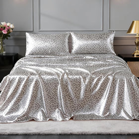 FreshCulture leopard satin fitted sheet with deep pocket for secure fit.