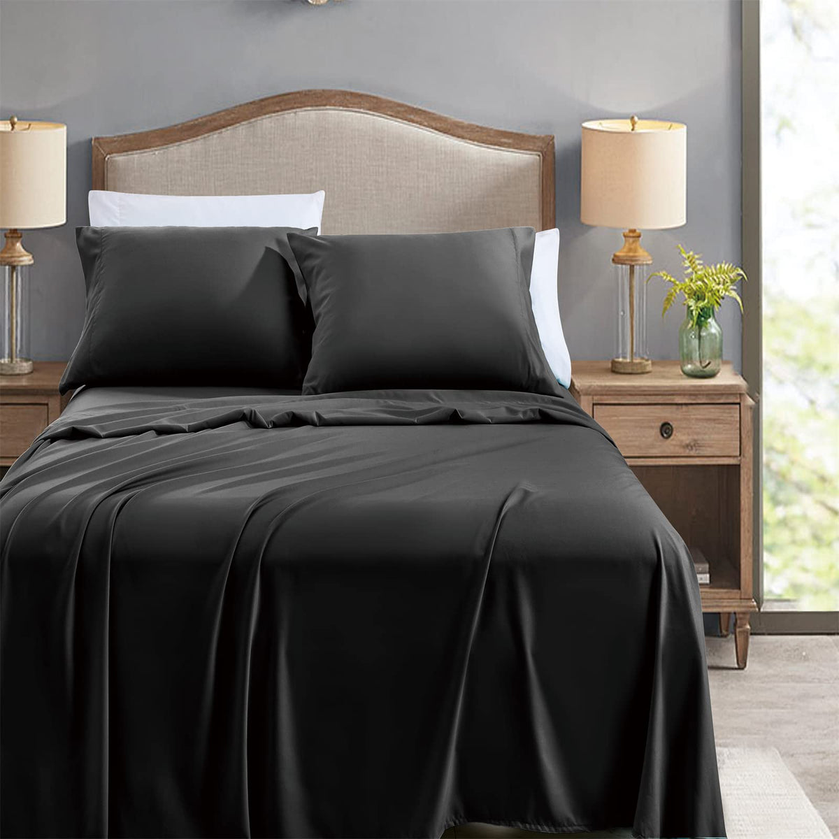FreshCulture microfiber sheet in black delivers breathable softness for restful nights.