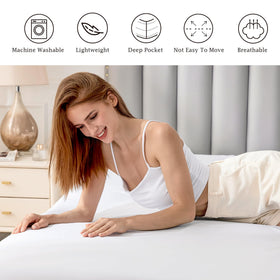 FreshCulture white queen sheet displaying wrinkle-free, fade-proof finish