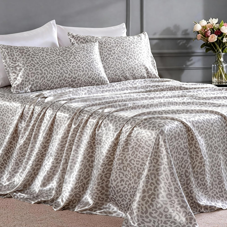 FreshCulture king flat sheet leopard with silky satin finish for year-round comfort