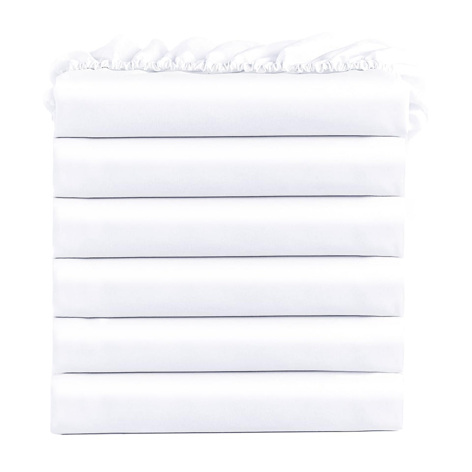 FreshCulture twin fitted sheets six-pack packaging in white for bulk hotel and salon use.