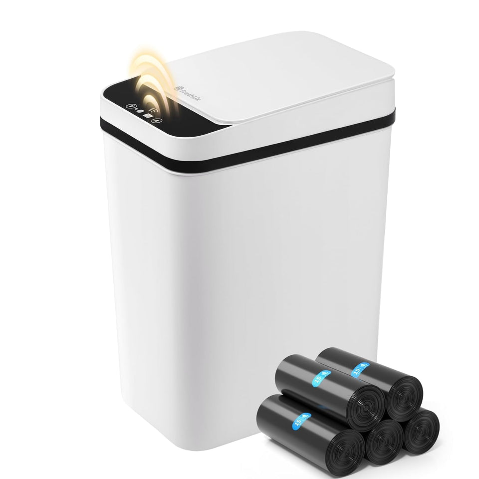 FRESHLIX bathroom trash can with lid for discreet odor control.