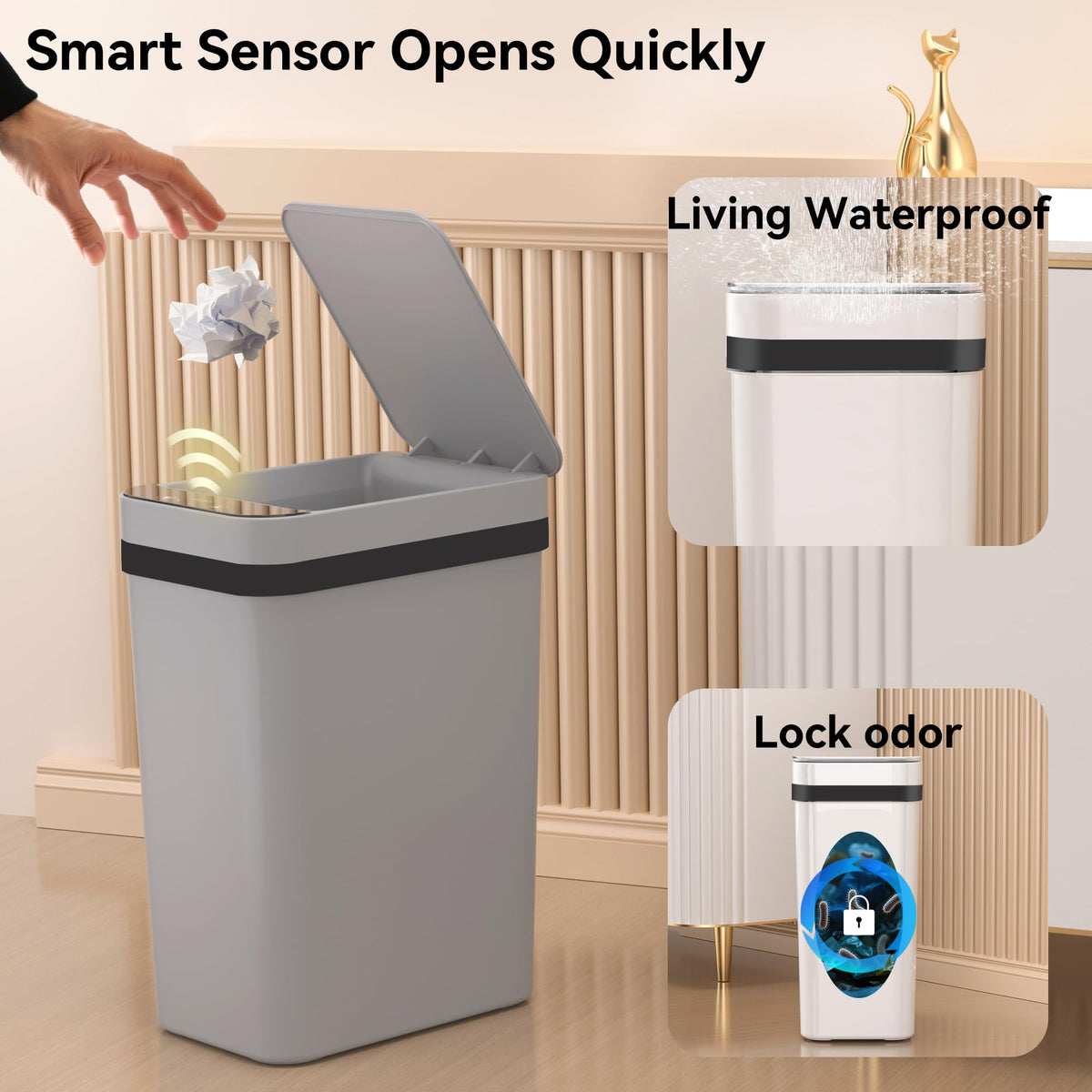 FRESHLIX IPX5 waterproof seal keeps odors contained in humid spaces like bathrooms and kitchens.