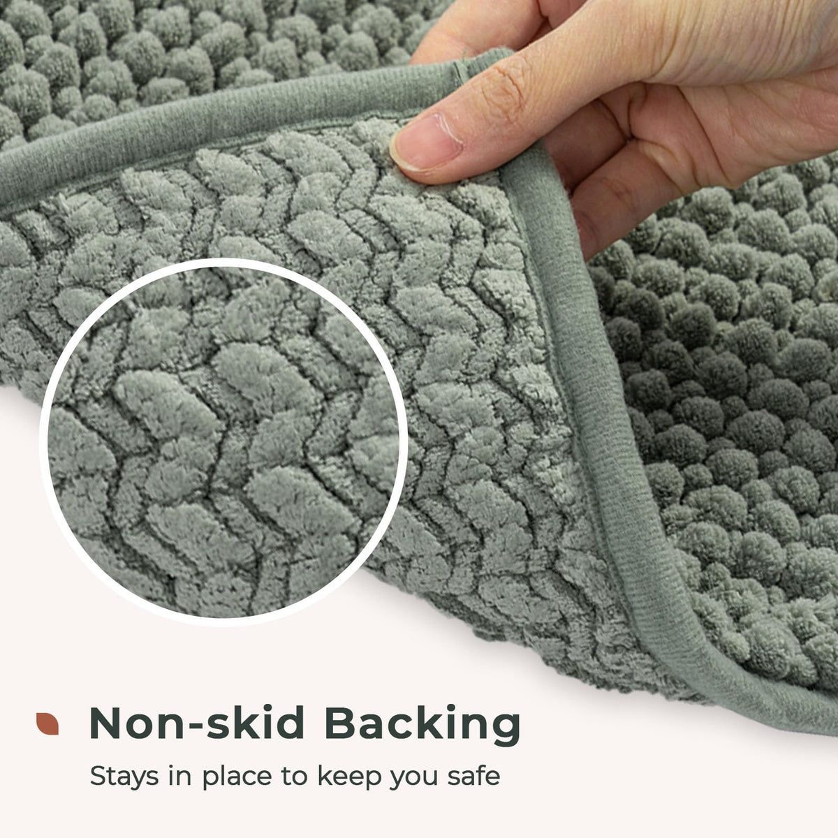 Non-slip backing illustration for safe use.