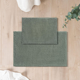FreshMint Chenille bath rug set in sage green with plush texture.