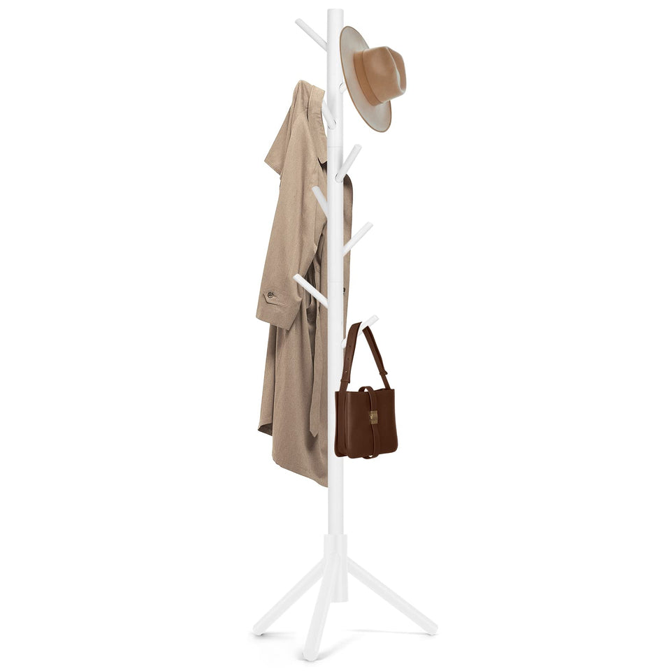 Freyawin wooden coat rack with eight hooks, sturdy storage for coats and hats.