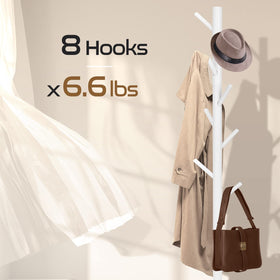 Freyawin coat rack base and angled shelves prevent tipping while keeping items accessible.