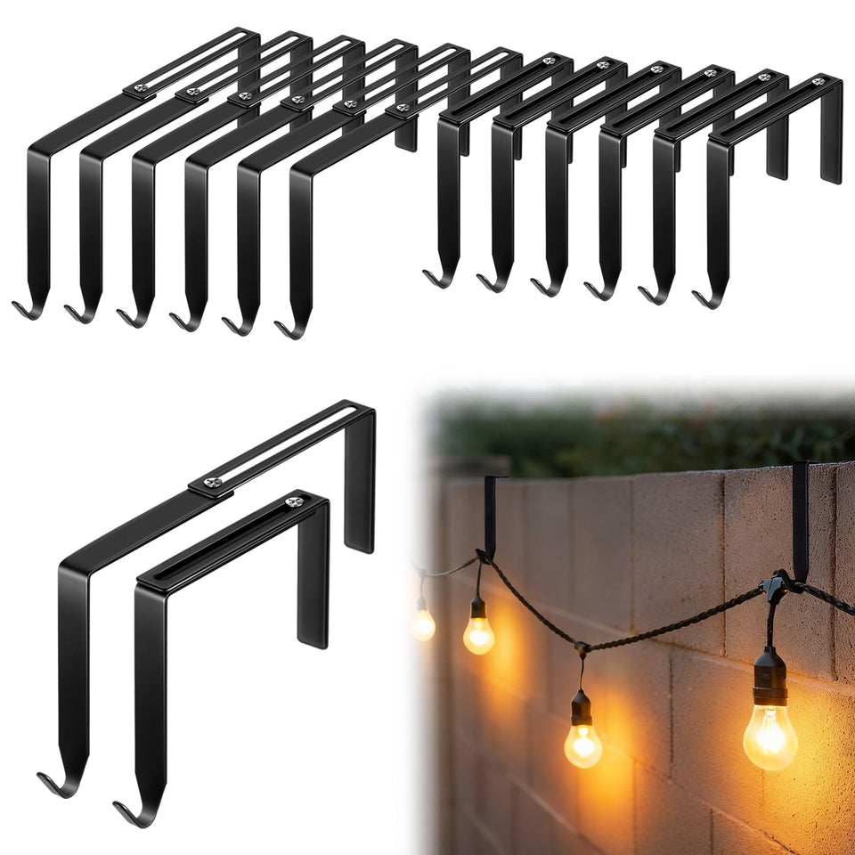 Frienda 12pcs adjustable outdoor light hooks on a concrete wall for flexible lighting setup.