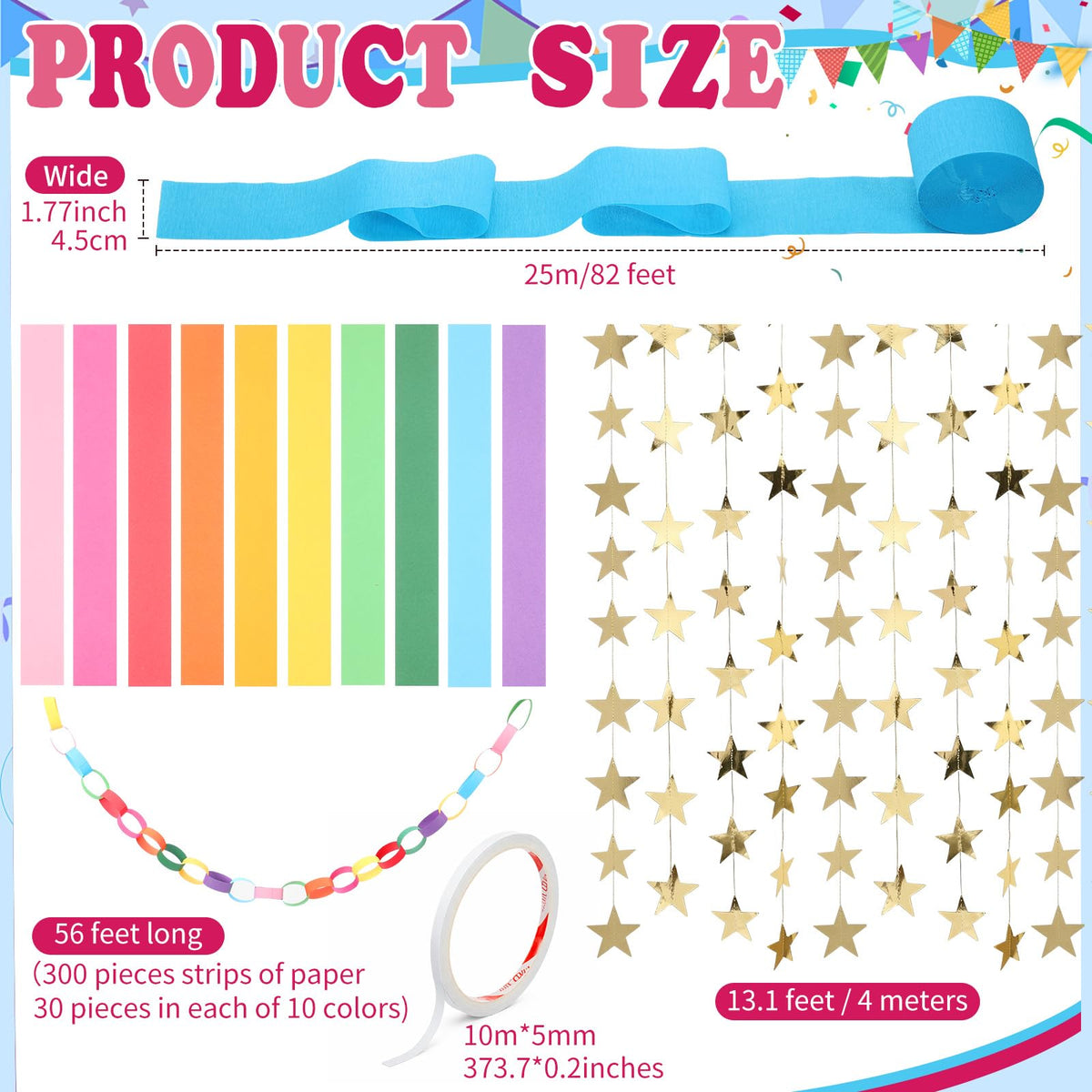 Frienda gold star garlands, 13.2ft, reflect light for festive photo backdrops.