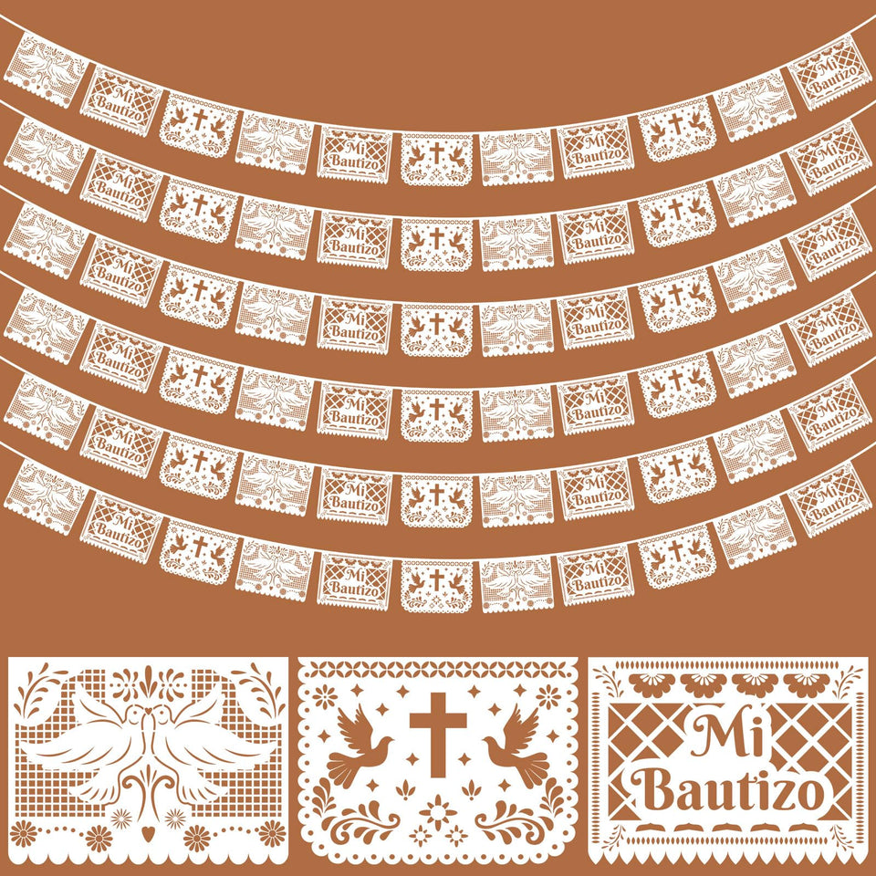 Frienda Mi Bautizo banner in white for elegant baptism celebrations.