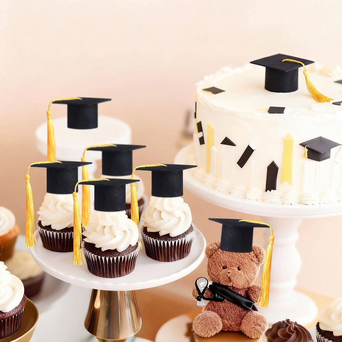 Frienda mini caps on cupcakes add playful, shareable photo props