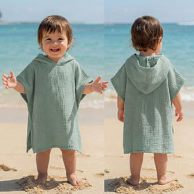 Frienda muslin hooded towel green hood for post-bath warmth