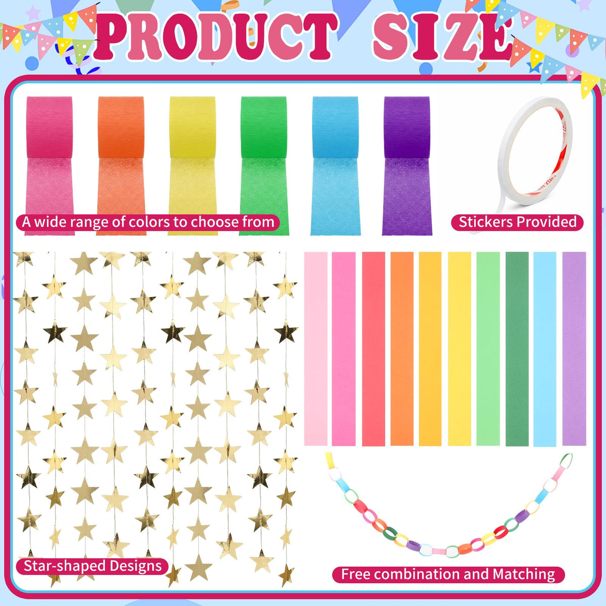 Frienda paper chains, 300 pieces, 56ft total, create continuous color garlands.
