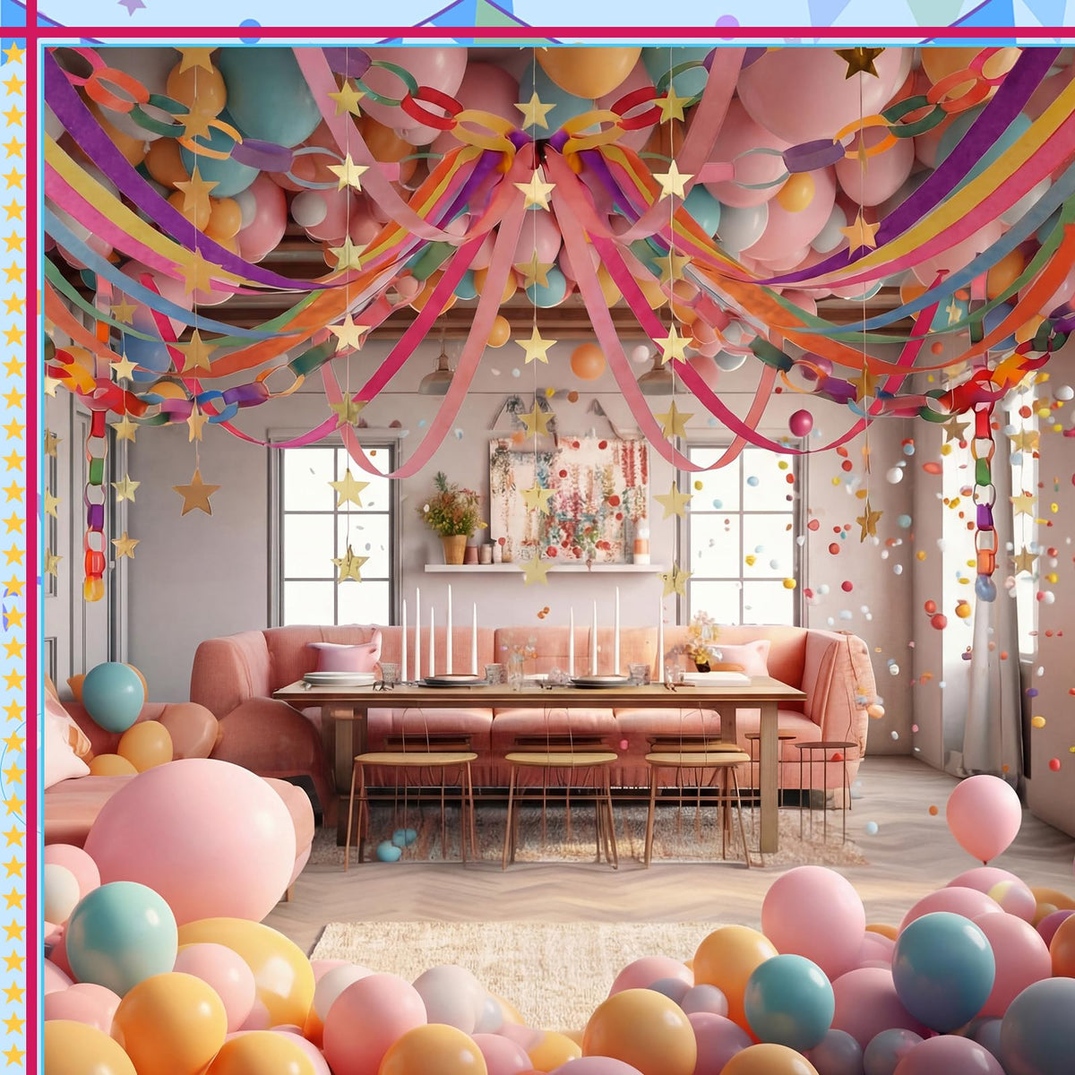 Frienda DIY party decor set, versatile for birthdays, weddings, and baby showers.