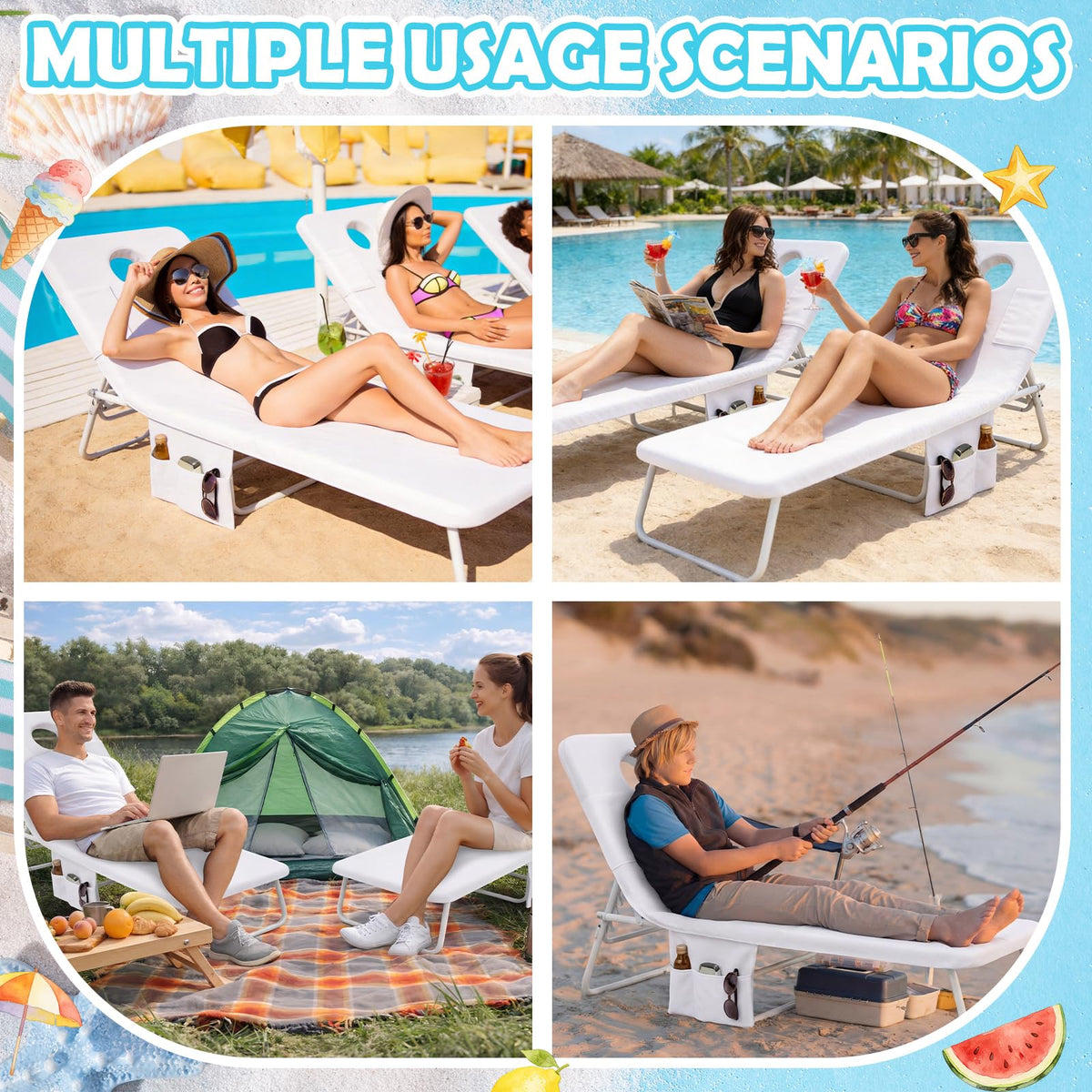 Frienda universal-fit beach towel for poolside protection and style.