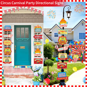 FRIENDISU directional signs guide guests with cheerful circus-themed directions.