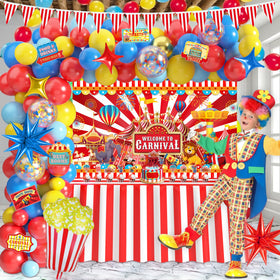FRIENDISU assorted party balloons in red, blue, and yellow elevate the mood.