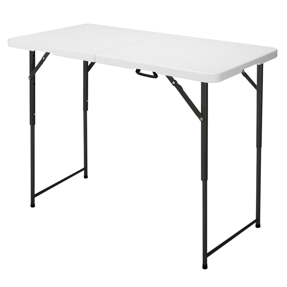 FROASISPRO 4ft folding table folded for compact storage and easy transport.