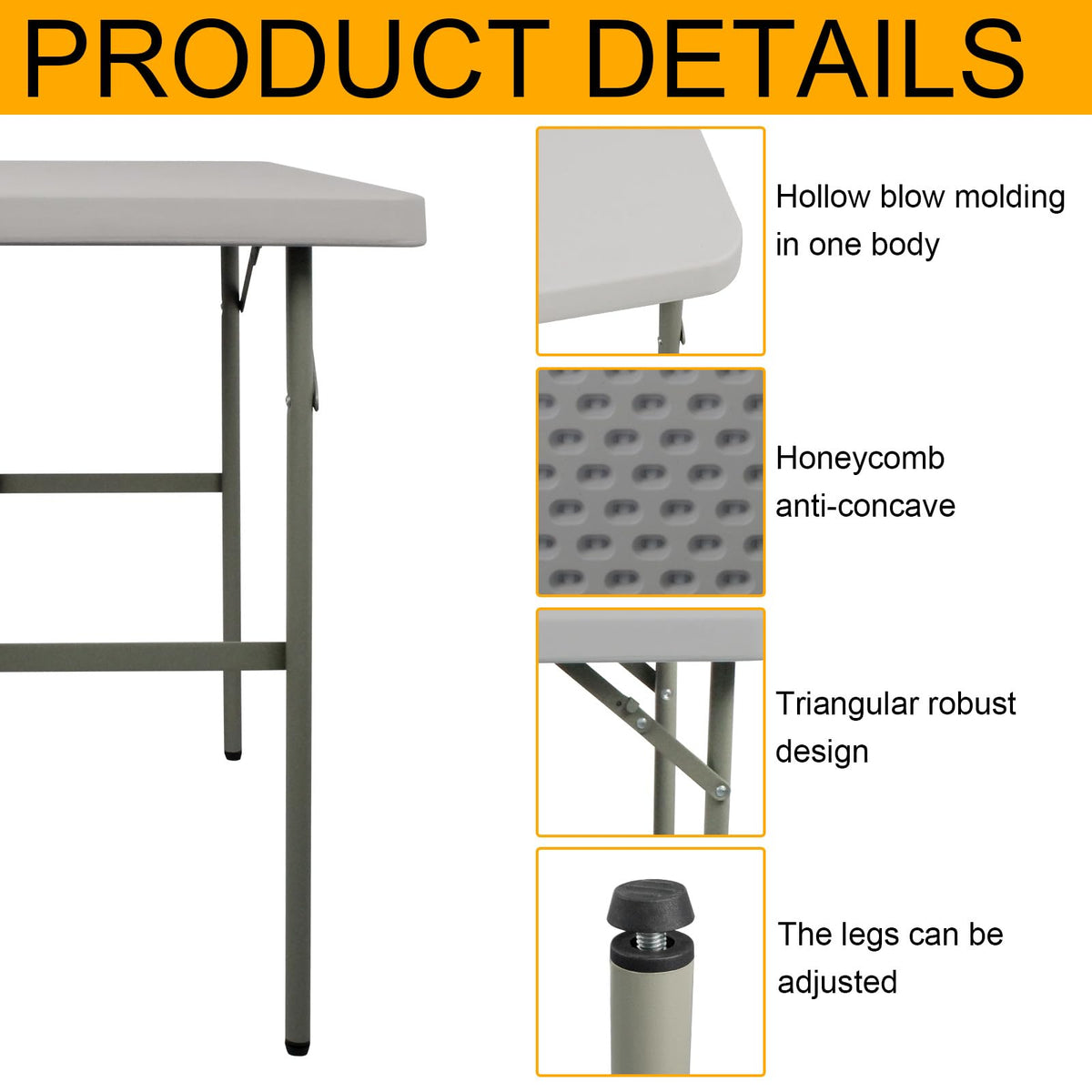 FROASISPRO folding table durable construction supports heavy items without wobble.