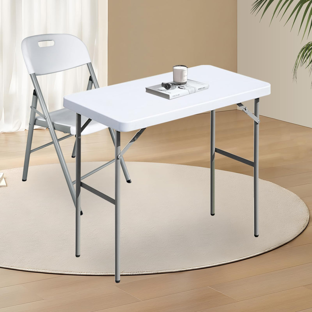 FROASISPRO folding table folded for easy storage and transport.