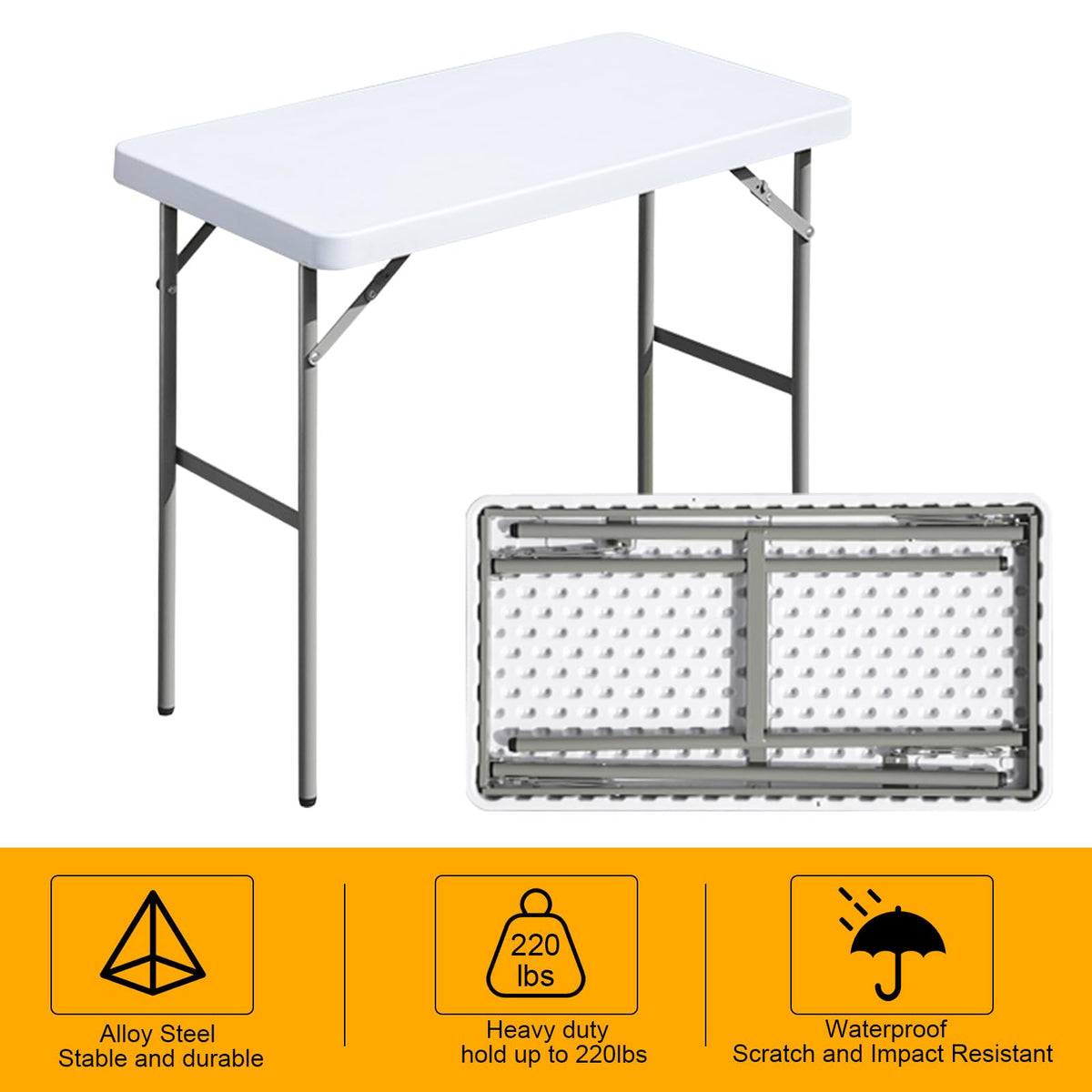 FROASISPRO folding table outdoors, ideal for picnics and events.