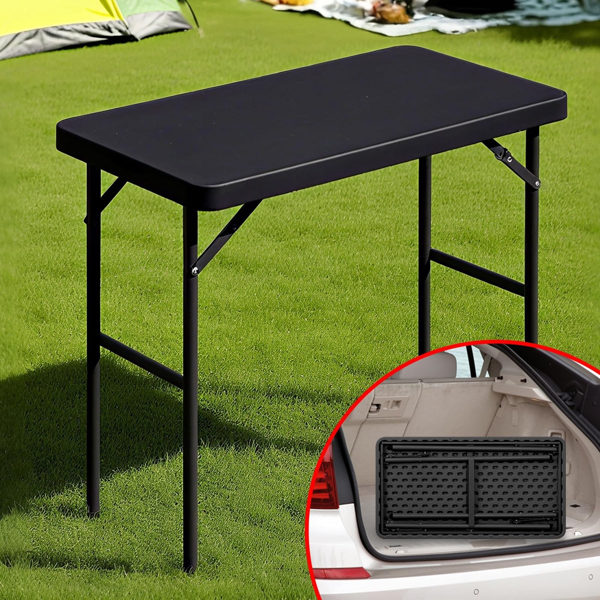FROASISPRO folding table stability detail showing steel frame and balanced legs.