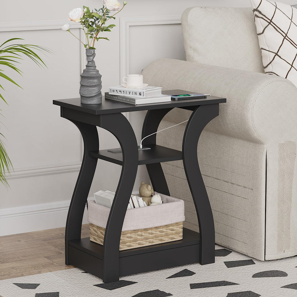 FROMJBEST end table with charging station front view, convenient USB ports for easy charging.