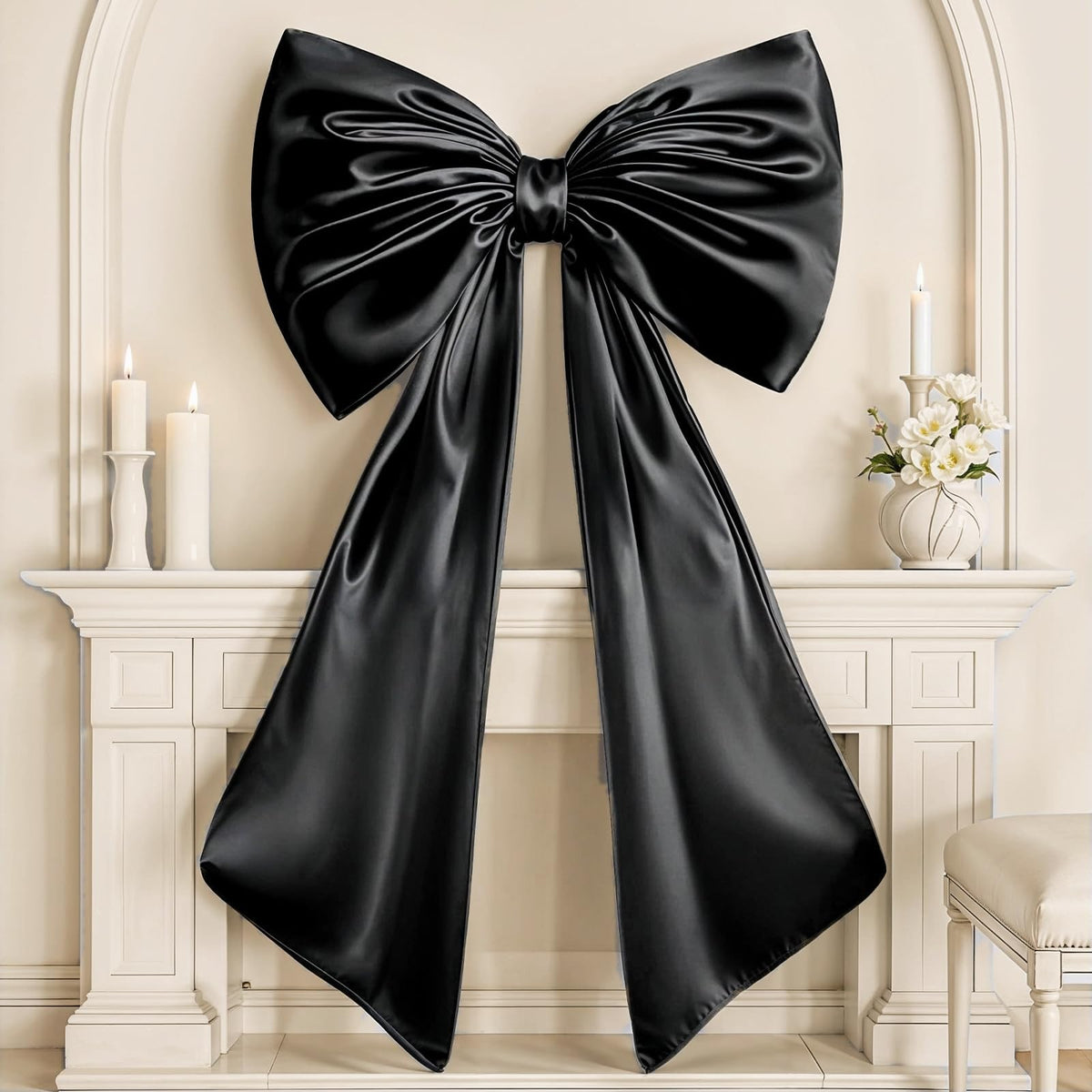 Froova black satin bow decor 40x24 inches creates a dramatic oversized focal point for weddings