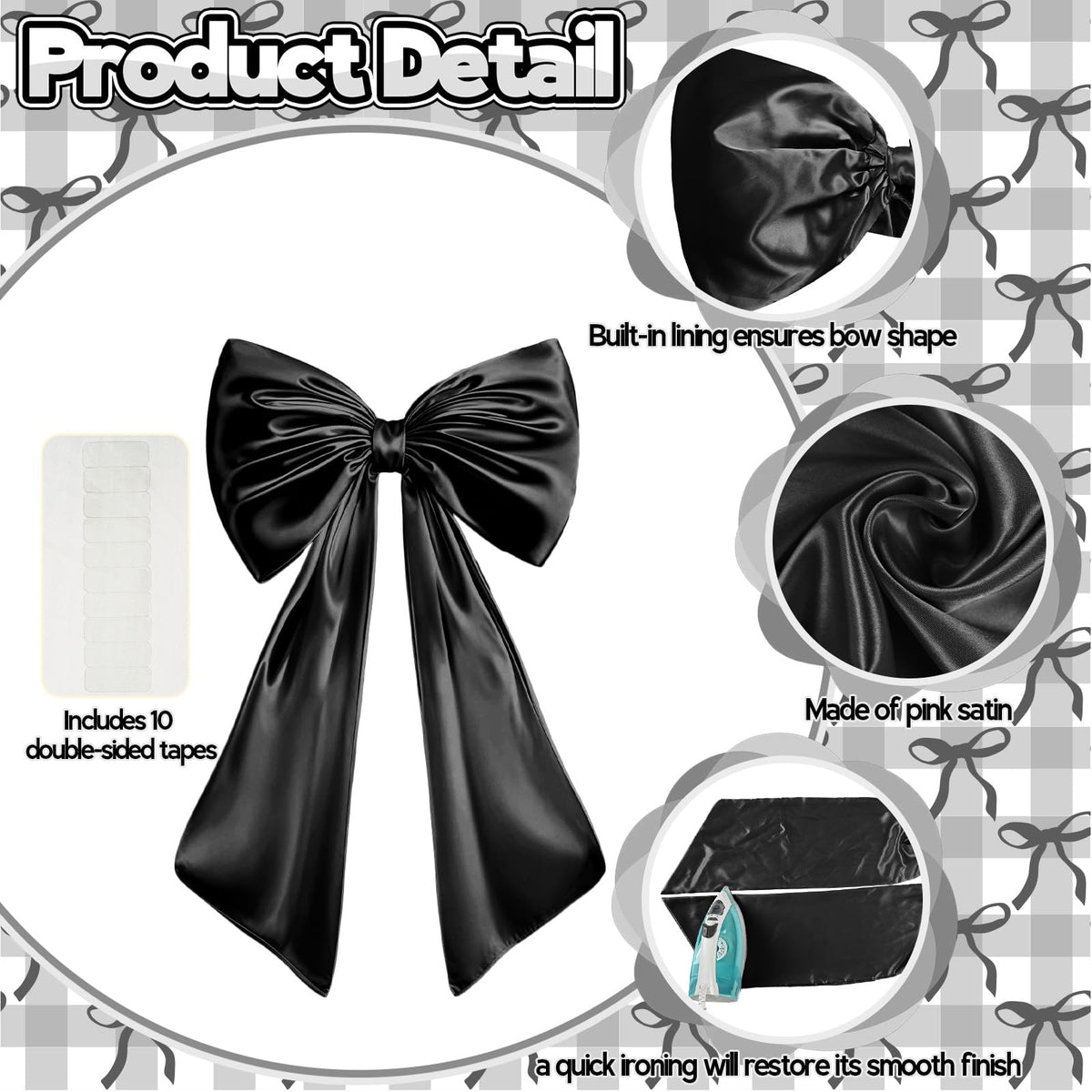 Froova luxe satin bow with hidden lining for elegant drape and no sag