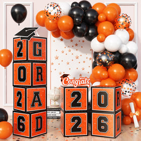Froova orange graduation boxes, durable and reusable for coordinated grad displays.