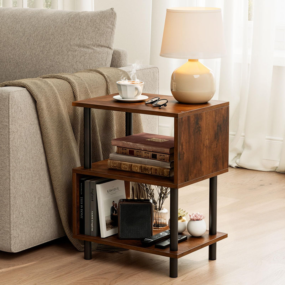 Frylr small side table silhouette enhances living room aesthetics with compact footprint and convenient surface.