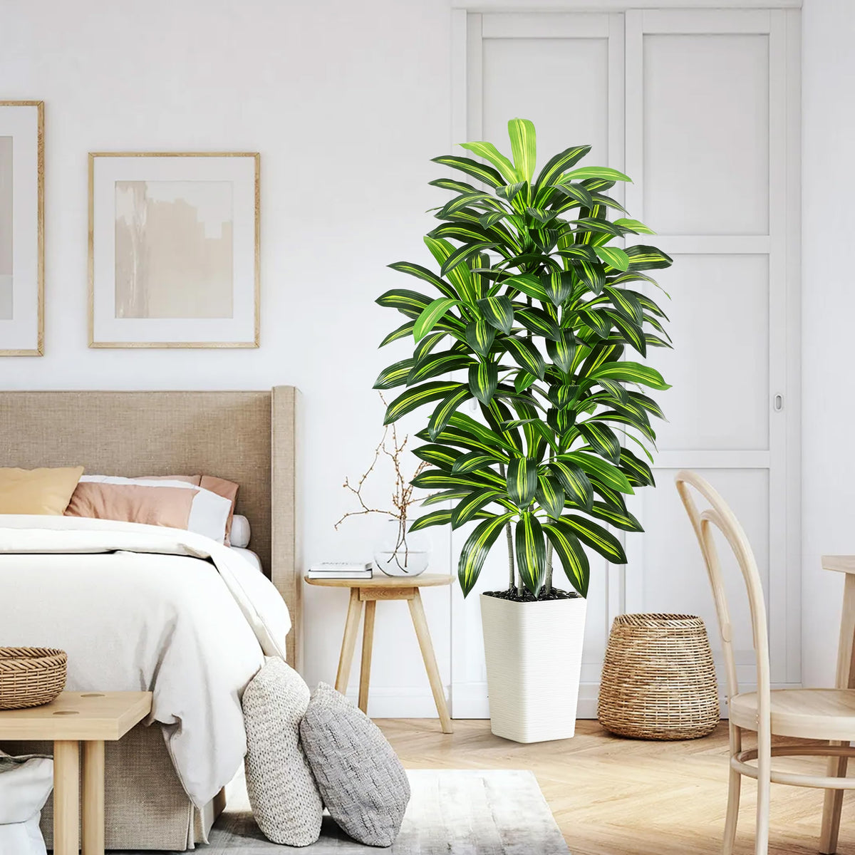 FSOHOI modern white planter complements dracaena tree design