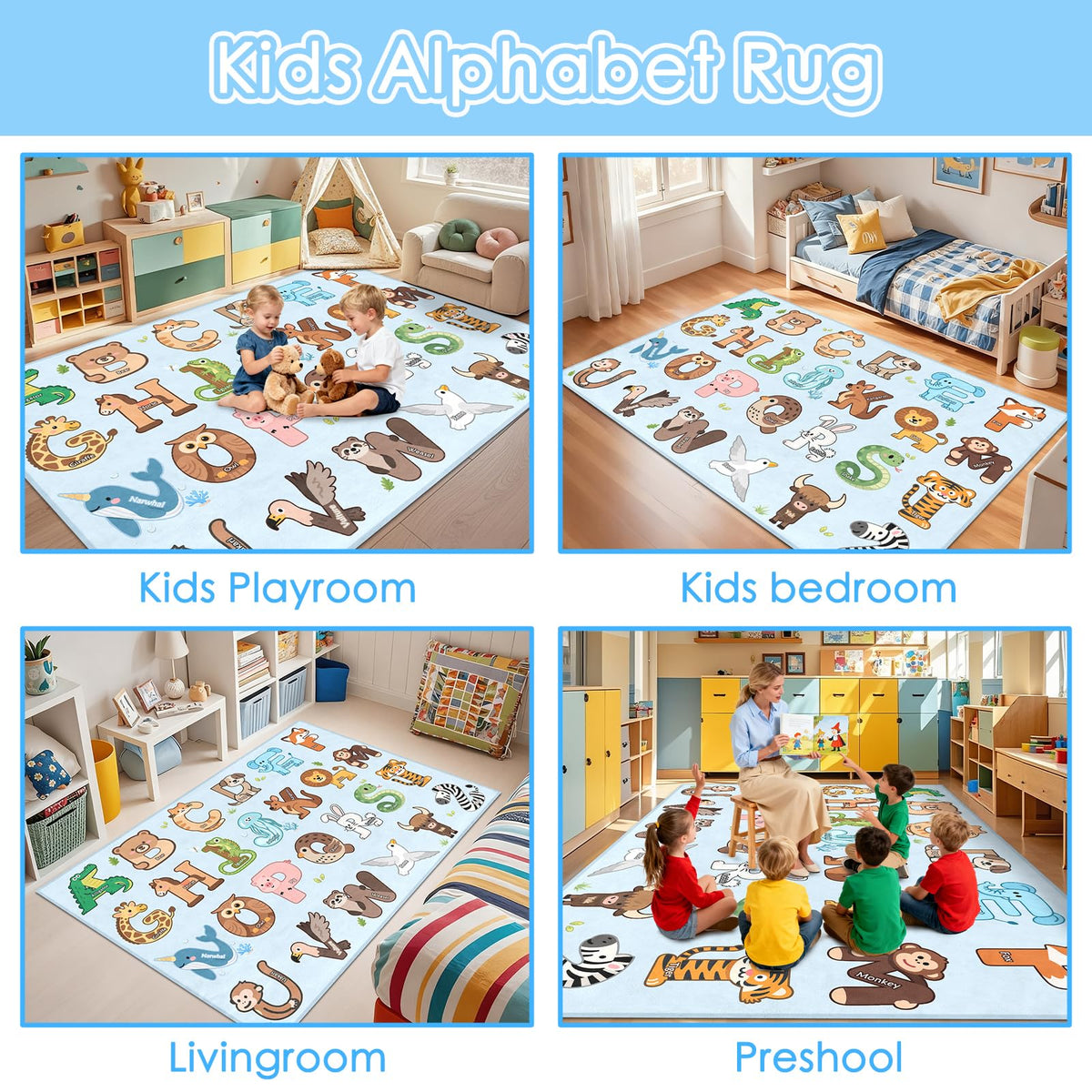 FTBNIQWRHN colorful letters rug for bright playroom learning space.
