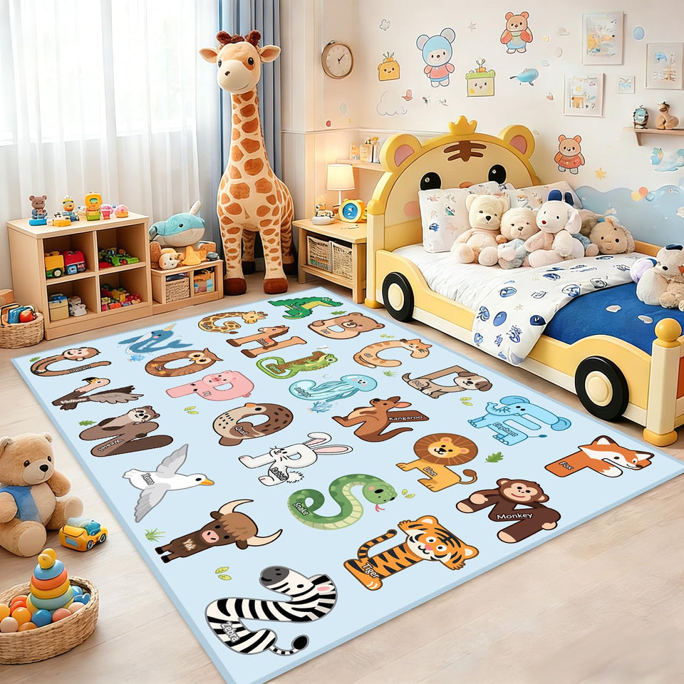 FTBNIQWRHN ABC rug with letters and animals for engaging early literacy.