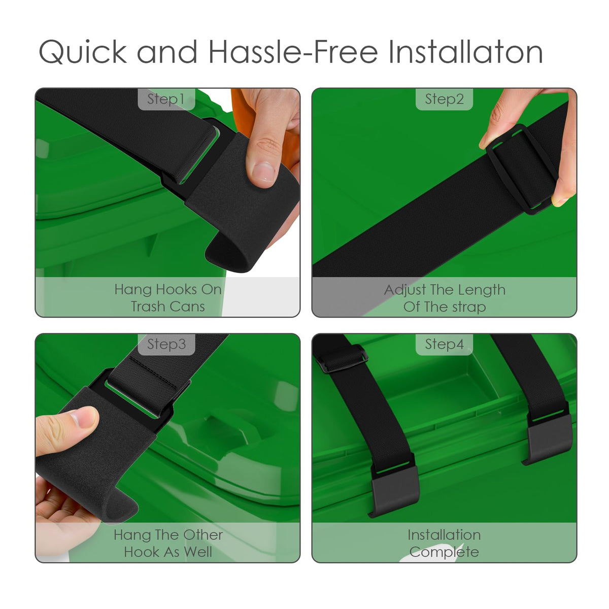 Adjustable strap extends to fit various 28-96 gallon bins.