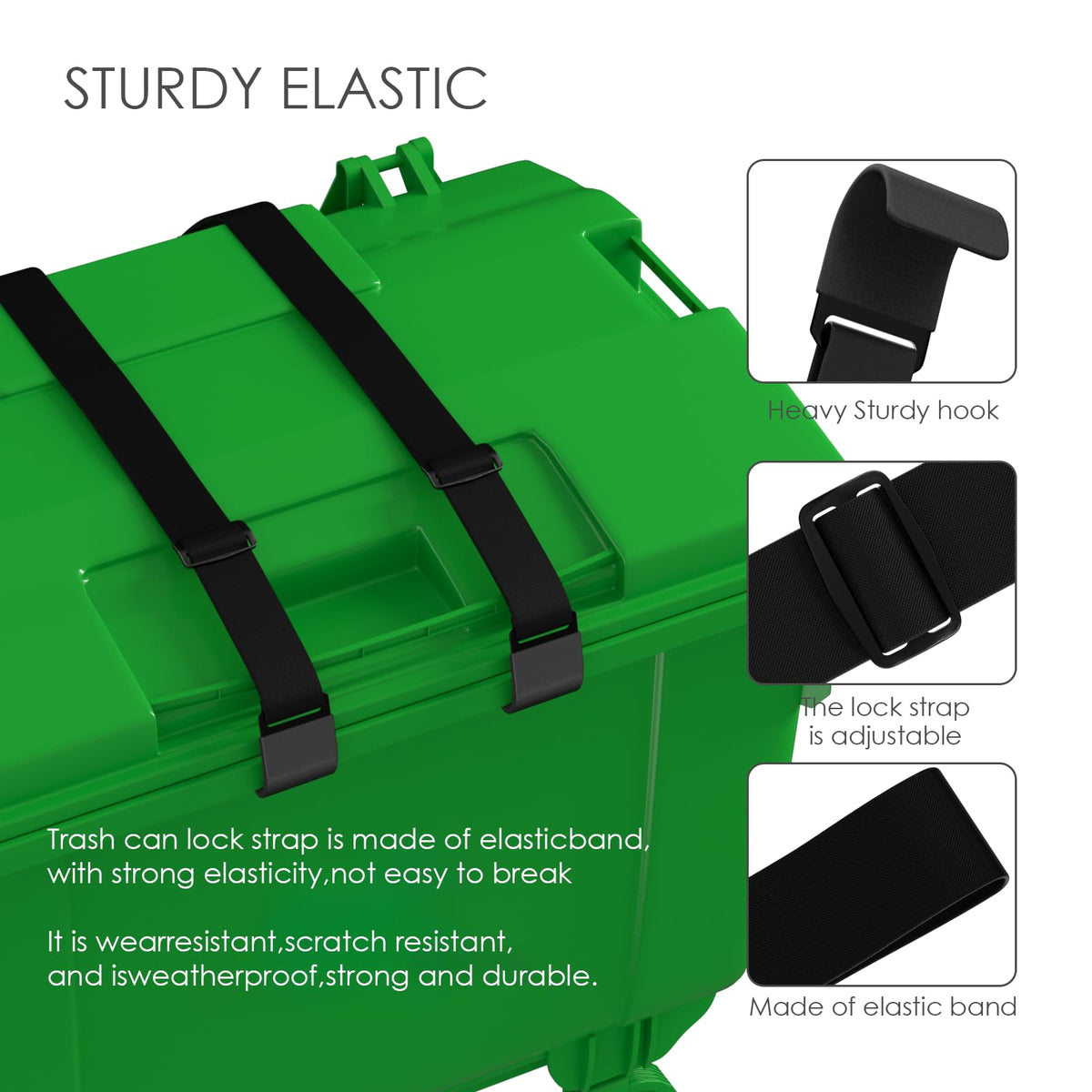 Robust metal claws provide strong grip on heavy bin lids.