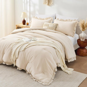 FUANNA queen comforter beige with ruffle pattern for timeless elegance