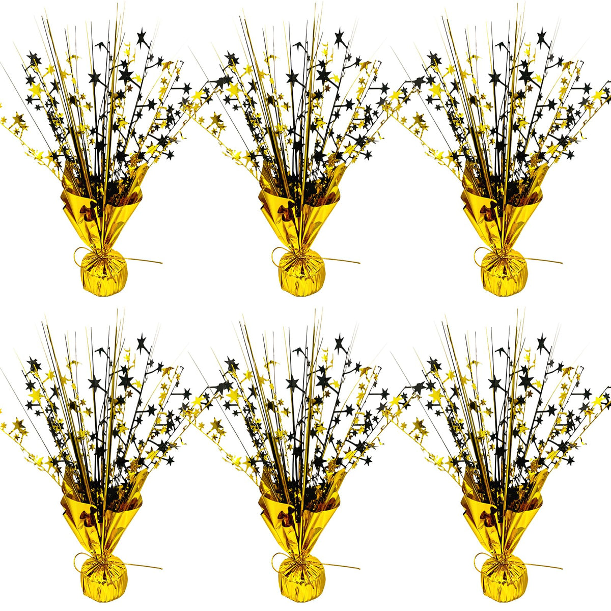 FUBININA 6-pack graduation centerpiece with black and gold stars for elegant tables