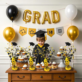 FUBININA cap centerpiece with gold stars adds elegant celebration flair.