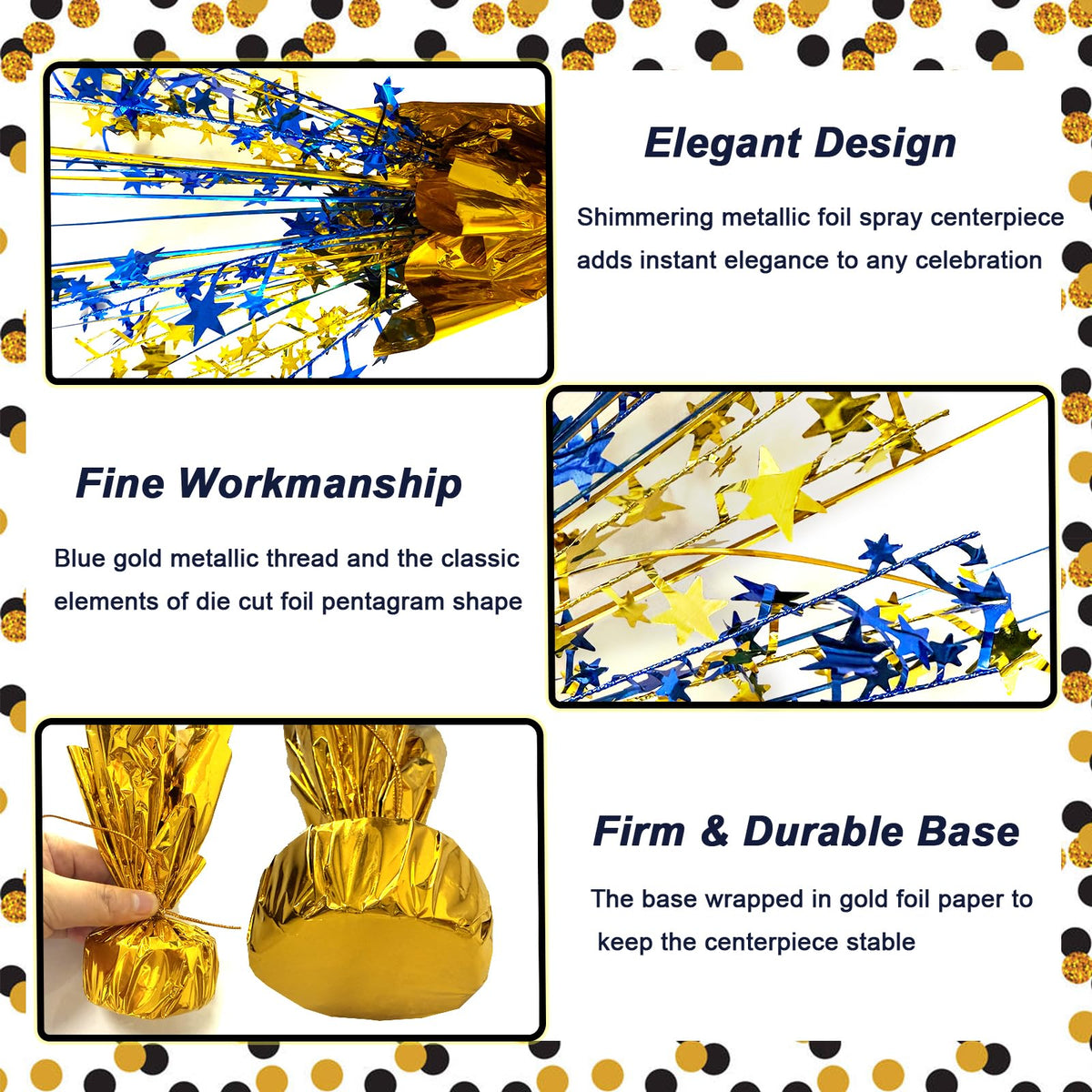 FUBININA blue and gold decor suits graduations, holidays, and anniversaries.