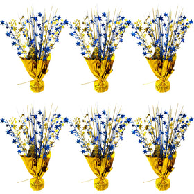 FUBININA star centerpiece in blue and gold enhances graduation table decor.