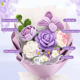 FUCAN crochet finished bouquet on table adds warm ambiance.