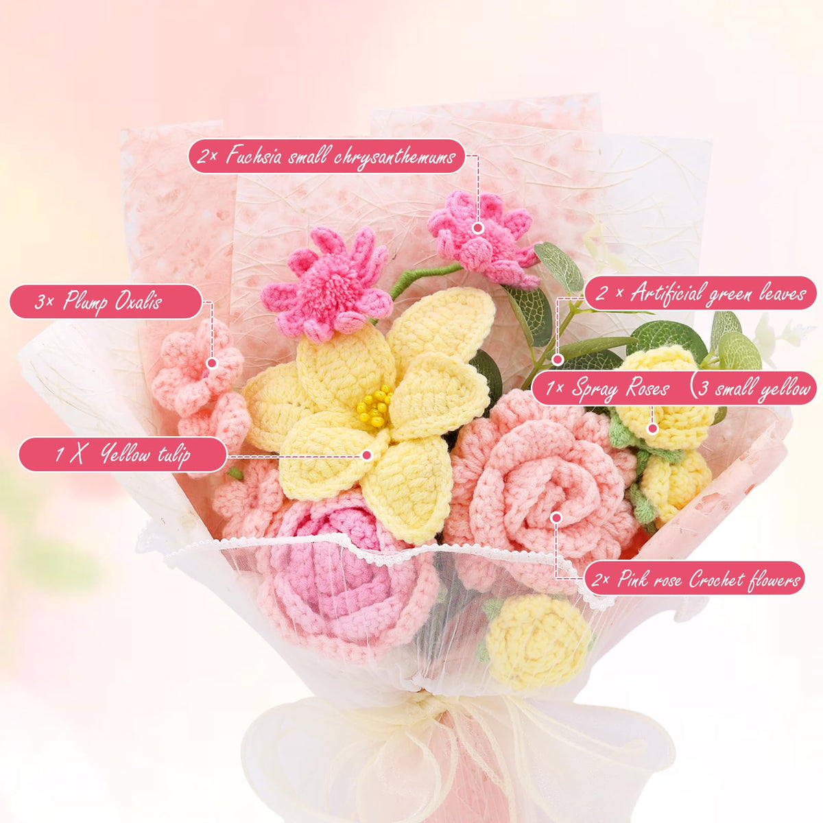 FUCAN crochet bouquet in vase enhances living spaces with long lasting charm