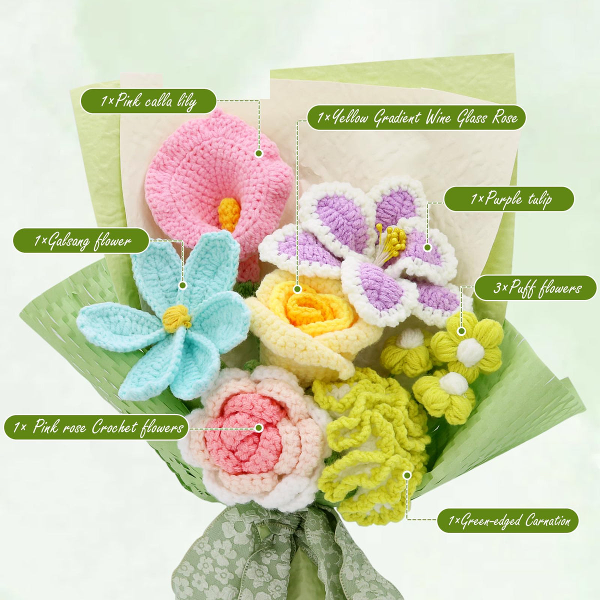FUCAN crochet flowers roses and tulips collection highlights variety.