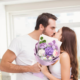 FUCAN crochet flowers vase decoration purple bouquet enhances living room.