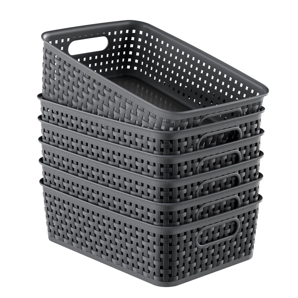 FUCDTEFC six-pack plastic storage baskets offer compact organization for small items.